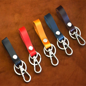 Minimalist Genuine Leather <b>Car</b> Keychain – Head Layer Cowhide Strap with Metal <b>Hook</b>, Custom Logo Engraving Available - Product Image 1