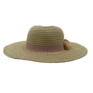 หมวกฟางปีกกว้างมีพู่สำหรับผู้หญิง,หมวกปีกกว้างหมวกกันแดดพร้อมเชือกสำหรับฤดูร้อน