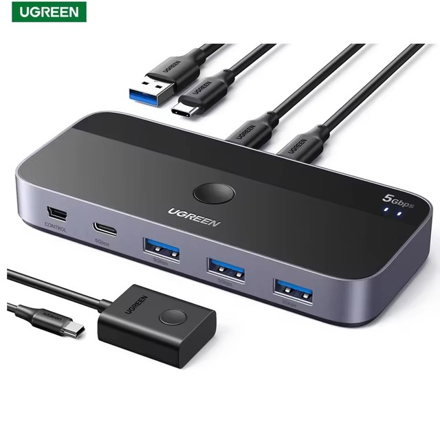 UGREEN CM687 USB Switch A& C Input Computers Share 4 USB Ports, USB Switcher Selector for PC Laptop Keyboard Mouse Webcam