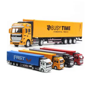 coche caja de camión contenedor Suppliers-Camión contenedor de aleación para niños, modelo de camión de juguete para decoración, rompecabezas, camión grande que puede abrir la puerta, tirar hacia atrás, 1:48
