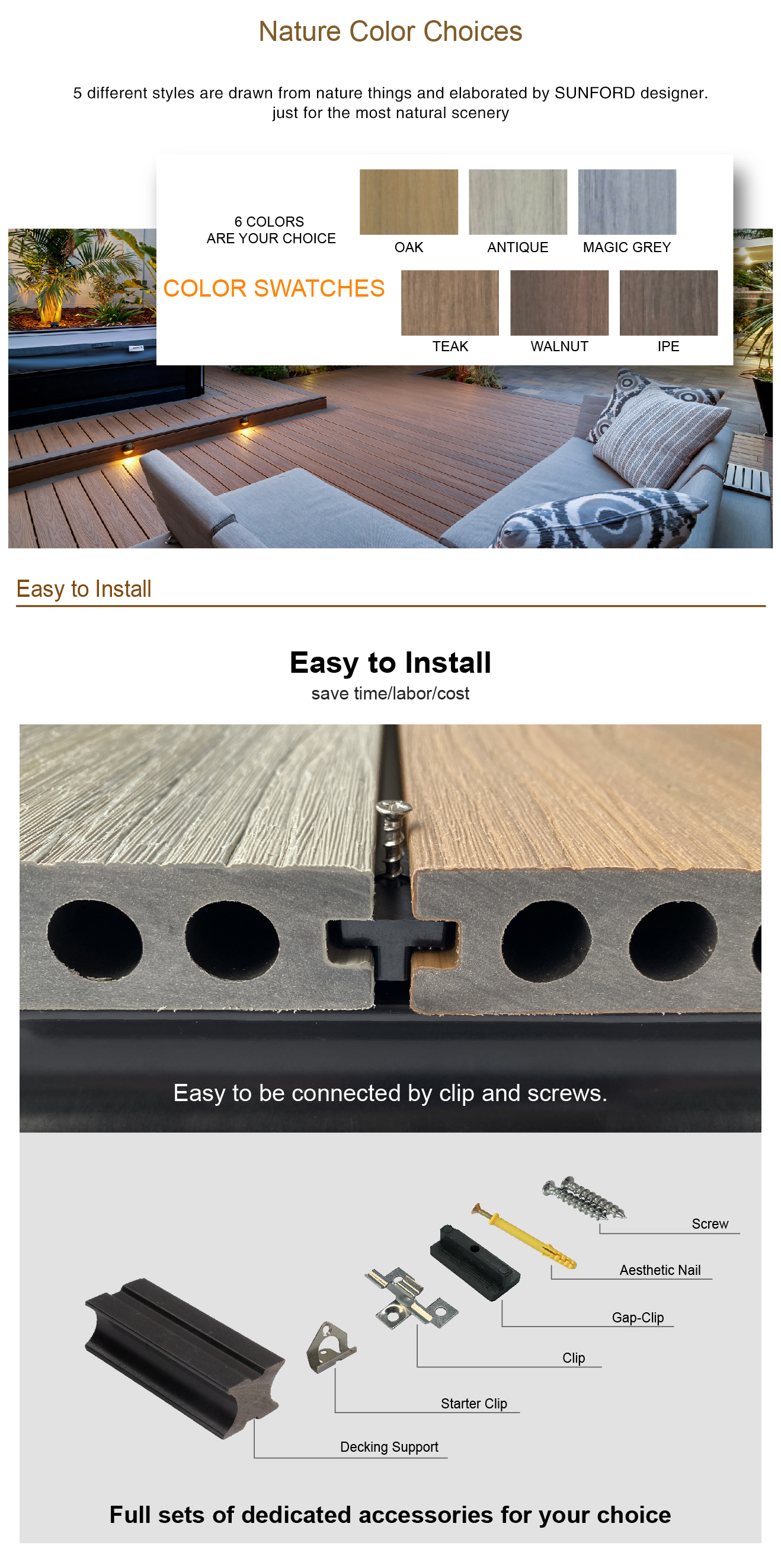 Wpc Decking Outdoor Engineered Floor Anti-slip WPC Composite Decking WPC Decking Tiles