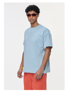 เสื้อยืดแขนสั้นผู้ชายสีฟ้าอ่อนทรงโอเวอร์ไซส์ คอกลม ผ้าเจอร์ซีย์ลำลอง ผ้าฝ้าย - Product Image 1