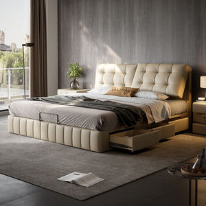 Многофункциональная кровать класса люкс с обивкой из ткани Cloud, с ящиками для хранения, новинка 2025 года, минималистичная, размер <span class=keywords><strong>King</strong></span>, для главной спальни, свадебная кровать - Product Image 4