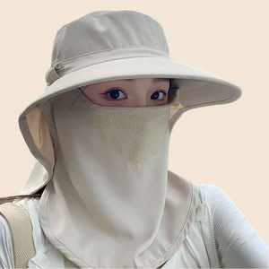 UV Protection Bucket <b>Hat</b> with Neck Flap Mask Large Brim Breathable Mesh for Outdoor <b>Summer</b> Use Female Casual Style - Product Image 1