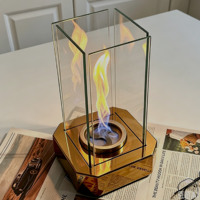 Table de foyer à alcool sur pied avec flamme rotative, en acier inoxydable plaqué métal, autonomie de 2 heures