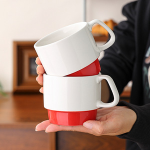 <b>Ceramic</b> Stackable Mugs Red Logo Printed Porcelain Mugs For Giveaways Business Gifts - Product Image 2