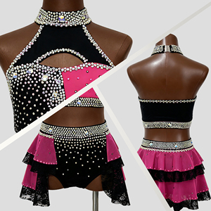 Traje de Baile de 2 Piezas con Pedrería Personalizado OEM, Top Corto con Cuello Halter y Recortes, Uniforme de Animadoras, Atuendo para Actuaciones de Jazz y Danza Contemporánea - Product Image 2