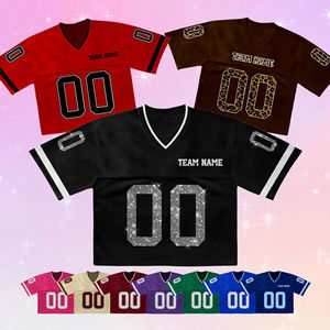 เสื้อฟุตบอลแบบครอปสำหรับผู้หญิงเสื้อครอปตาข่ายแฟชั่นพลอยเทียมออกแบบได้ตามต้องการ - Product Image 2