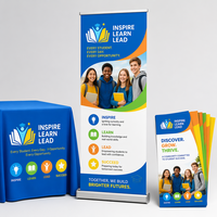 Kit de stand d'exposition : Nappe, Roll-up, Brochures, Drapeaux plume, Autocollant au sol pour Grandes Expositions – Branding Premium