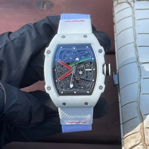 Luxury Ultra-Thin RM67-02 Mechanical <b>Watch</b> Blue-White Composite Fiber <b>Skeleton</b> Dial Tonneau Design Unisex <b>Automatic</b> Rubber New - Product Image 1