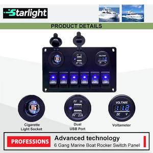 Pemutus arus LED, 12V DC <span class=keywords><strong>6</strong></span> <span class=keywords><strong>Gang</strong></span> LED Panel saklar Rocker tahan air untuk RV perahu mobil laut - Product Image 2