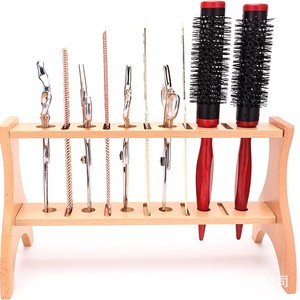 Support à ciseaux en bois (lot de 6), accessoires de coiffure pour salon, sèche-cheveux de salle de bain, support de rangement en bois massif, vente en gros. - Product Image 1