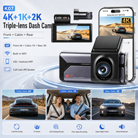 Caméra embarquée WIFI mini 3,69 pouces OEM/ODM 4K HD avec 3 objectifs (avant 1K, intérieur 1K, arrière 2K), surveillance de stationnement 24h/24 et GPS