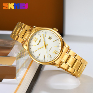 Skmei Quartz Watch Gold Stainless Steel Band Black Dial Men's Business Watch With Calendar Water Resistant - Product Image 3