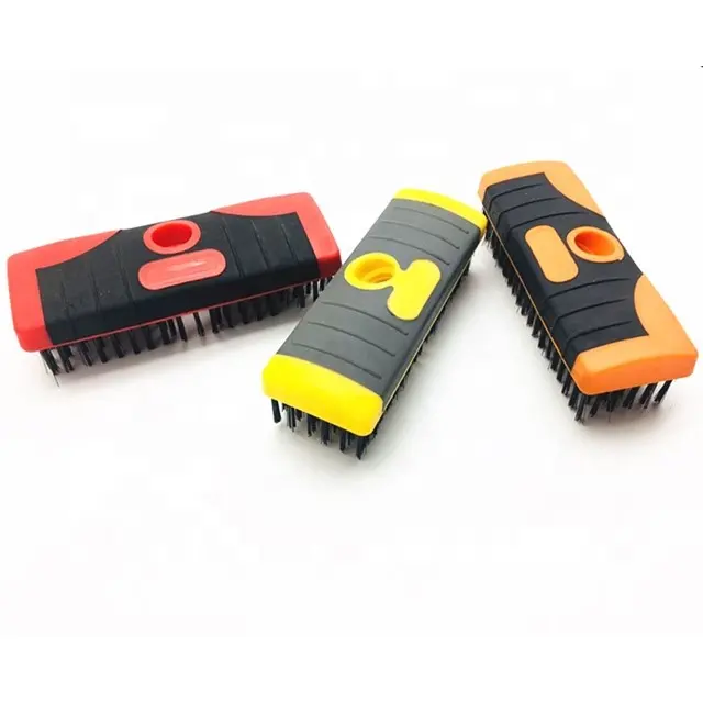 Wholesale Double Color Plastic Block Carbon Steel Wire Scratch Brush with Screw Thread Hole