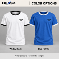 T-shirt Ringer Homme Blanc et Noir à Bordures Contrastantes Col Rond Manches Courtes Style Rétro Décontracté Personnalisable Logo Vente en Gros OEM Marque Privée