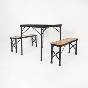Outdoor Indoor Picnic Wood Color Foldable Table and Chairs <b>Set</b> Plastic <b>Folding</b> Furniture - Product Image 4