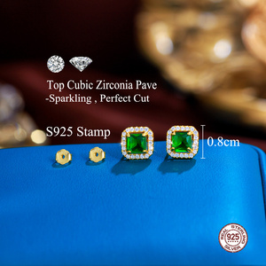 Bông tai hình vuông màu xanh lá cây mạ vàng bằng bạc 925 Sterling thanh lịch Đa năng cho ngày kỷ niệm Ngày lễ Ngày của Mẹ - Product Image 2