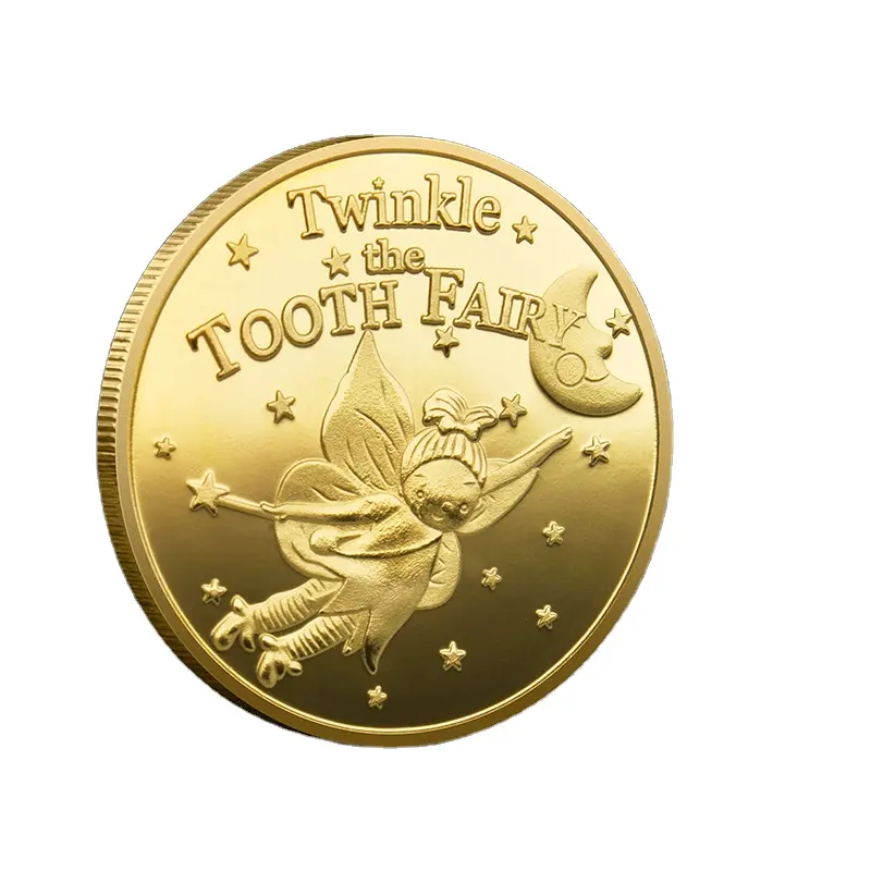 Precio de fábrica Hada de los dientes Monedas de oro Regalo para niños Diente Metal Moneda conmemorativa Twinkle The Tooth Fairy