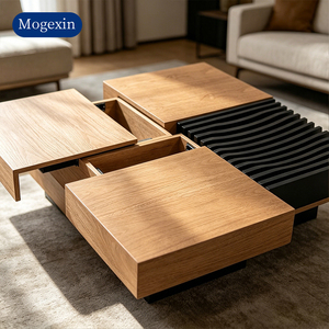Modern Modular Coffee <b>Table</b> with Black <b>Walnut</b> Veneer Panels & Hidden Storage for Living Room Hotel Lobby - Product Image 3