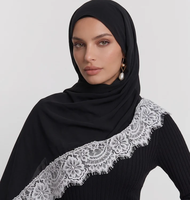 Hijab long en modal et dentelle premium non transparente, couleur de dentelle personnalisable, confortable et doux, style ethnique pour femmes musulmanes