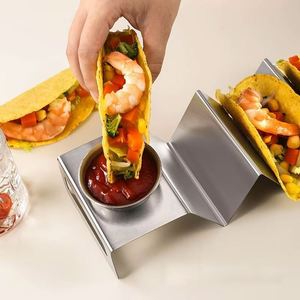 Wholesale Kitchenware Square Tray Weddings Parties Pack <b>Plates</b> Dishes Stainless Steel Taco Holder <b>Stand</b> for Restaurants - Product Image 6