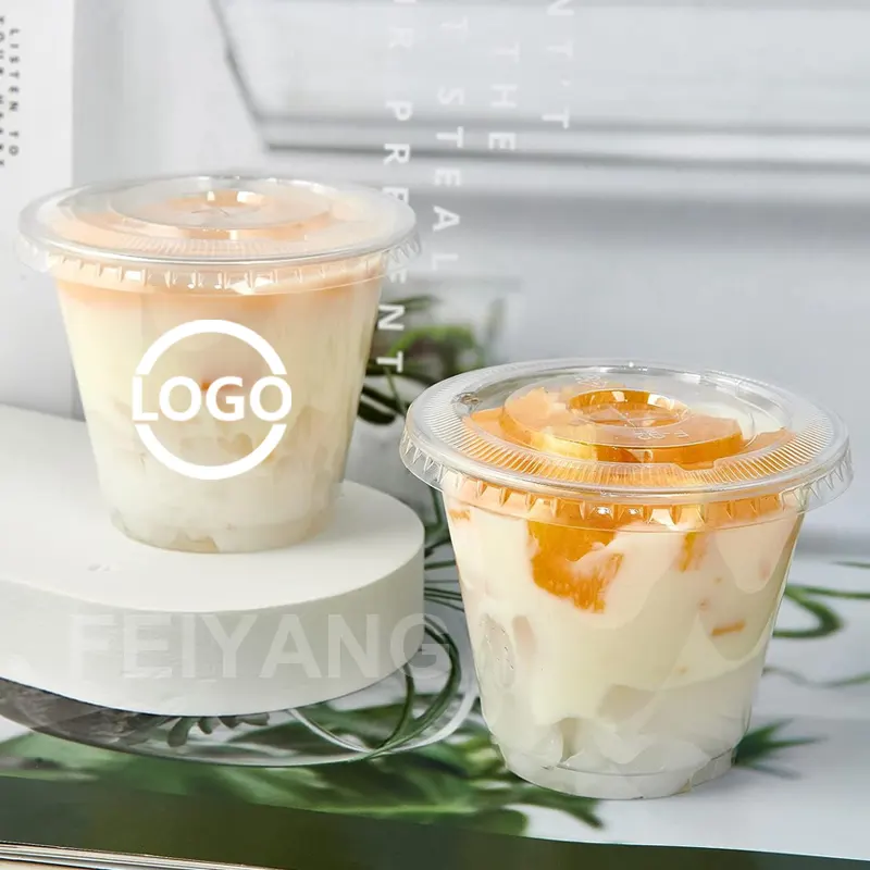 Good quality disposable plastic juice cup take away yogurt plastic cups with lids