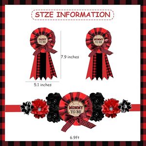 Décorations de baby shower sur le thème du bûcheron pour garçon, kit de ceinture de maternité avec ensemble d'épingles de corsage « Future maman » et « Future papa » - Product Image 6