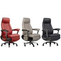 Fauteuil de bureau exécutif moderne en cuir rouge à dossier haut, pivotant, avec appui-tête souple, repose-pieds et réglage du dossier à un bouton, idéal pour le bureau à domicile