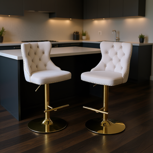 Tabourets de bar en velours capitonnés, hauteur réglable de 25 à 33 pouces, pivotants dorés, meubles de bar modernes pour la maison - Product Image 2