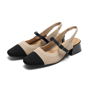 Женские босоножки на толстом квадратном каблуке с двухцветным вязаным узором, модель <span class=keywords><strong>2026</strong></span>, с V-образным вырезом, однотонные, универсальные, удобные, на каблуке, одинарные туфли - Product Image 3