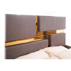 Lorenzo Gold Adjustable Modern Velvet Tufted Upholstery Queen <b>Bed</b> with Wood <b>Frame</b> Gold Accents in Gray (NJ Warehouse Inventory) - Product Image 6