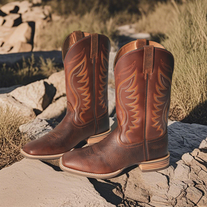 Venta al por mayor botas de vaquero Dropshipping cuero genuino punta cuadrada Vintage estilo occidental Botines altos para hombres zapatos del desierto - Product Image 3