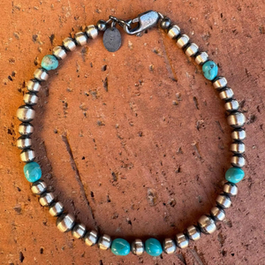 Bracelet en perles de turquoise et argent sterling fait main, 4-5 mm, 7,5 pouces - Product Image 1