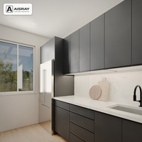 Ensemble de meubles de cuisine sur mesure, portes laquées minimalistes, aménagement en U et tiroirs à fermeture amortie, structure en panneaux mélaminés