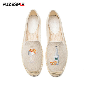 Espadrilles brodées tendance pour femme, en lin beige, semelle en jute, mocassins décontractés polyvalents, chaussures de vacances en bord de mer - Product Image 5