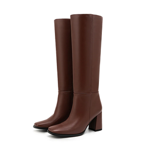 Silver Braid Grid Women Knee High <b>Boots</b> Chunky Heels Stone Prints Shoes on Wide Fit Square Toe Long <b>Boots</b> - Product Image 6