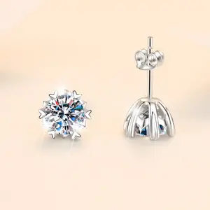 925 Pure Silver Ear Studs Snowflakes Simple And Classic High-end Sense Wholesale Cross-border Mosang Stone Earrings For Women