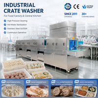 Laveuse de caisses de boulettes de viande congelées en acier inoxydable 304 pour l'élimination des résidus de jus de viande et de panure sur les lignes de production