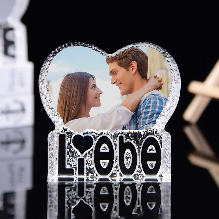 Regalo de Navidad personalizado K9 cristal boda amor y adorno en forma de corazón marcos de fotos para regalos de boda invitados encantadores
