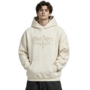 Sweat-shirt à capuche oversize pour homme, couleur crème, avec motif brodé, style streetwear, en molleton personnalisé, vêtements OEM - Product Image 1