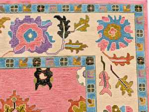 Alfombra Floral Anudada a Mano, Rectangular, de Lana y Acrílico, Pelo Medio, Estilo Oriental, Rosa Beige, Decoración para Sala de Estar - Product Image 5