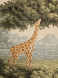 Superbe papier peint en soie avec paysage de la savane africaine et girafes - Garantie 1 an - Design graphique pour murs d'escalier - Product Image 4