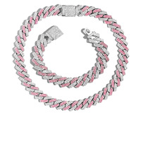 Ensemble 3 pièces de montres hip hop ensemble collier bracelet argent rose montre cadeau ensemble montres-bracelets à quartz de luxe pour femmes montre glacée pour femmes