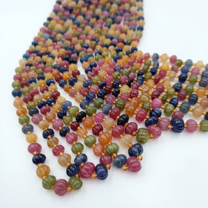 ลูกปัดแซฟไฟร์หลายเม็ดแกะสลักรูปทรงกลมลูกปัดแซฟไฟร์หลายเม็ดแบบหลวมตามธรรมชาติ - Product Image 1