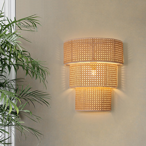 Rattan Wall Lamp E27 <b>Led</b> <b>Light</b> Source For Bedroom Living <b>Room</b> Japanese Style Decor - Product Image 4