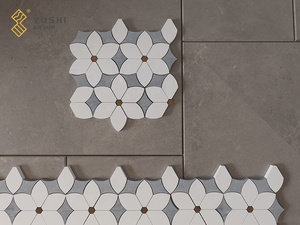 YUSHI White Marble Carving Inlay Blaue Naturstein Marmor Wasserstrahl Mosaik fliese für Badezimmer Innendekoration - Product Image 3