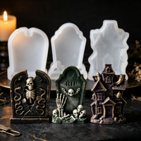 Moule en silicone de qualité alimentaire pour Halloween, motif pierre tombale, crâne, fantôme, pour décoration de gâteaux, résine, plâtre, fabrication de bougies - Grande Vente