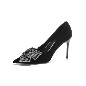 9888H-100 <b>Black</b> <b>Suede</b> <b>Pumps</b> Pointed Toe Stiletto Heel Bow Decoration Office Shoes High Heel Comfort Women's - Product Image 5