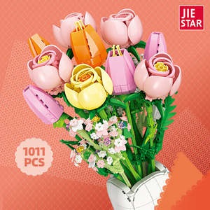 JIESTAR JJ9065 1011PCS Série Fleurs Tulipe <span class=keywords><strong>Vase</strong></span> Bouquet Plante Blocs de Construction Modèle Technique Jouet Éducatif Cadeau de Fête - Product Image 2